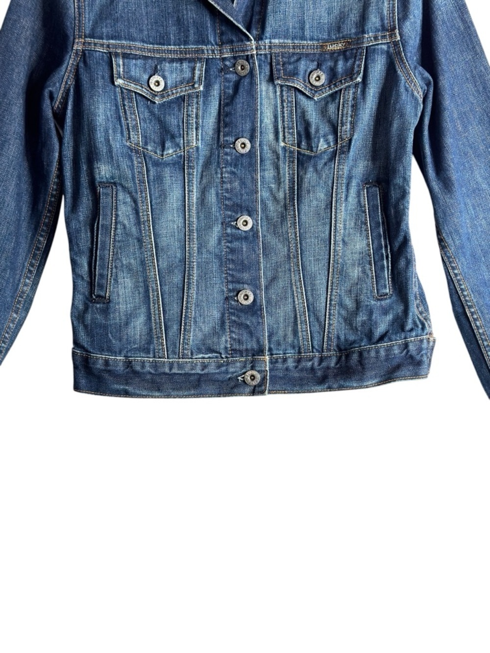 Lucky Brand Denim Trucker Jacket XS Vintage Wash Jean Jacket Classic Fitted - Picture 6 of 13